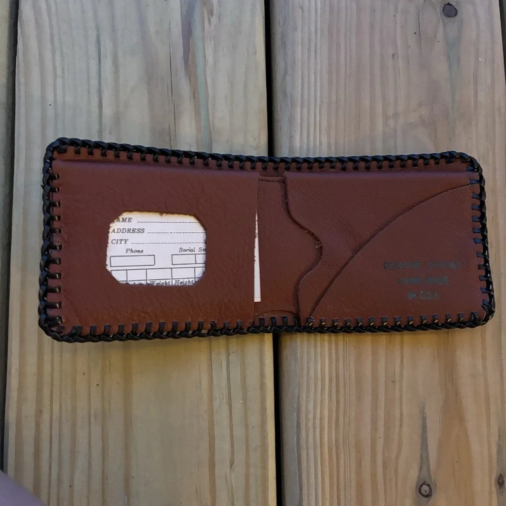 Vintage Leather Wallet Hand Tooled Bi-Fold Handmade Whipstitch Horses Stampede